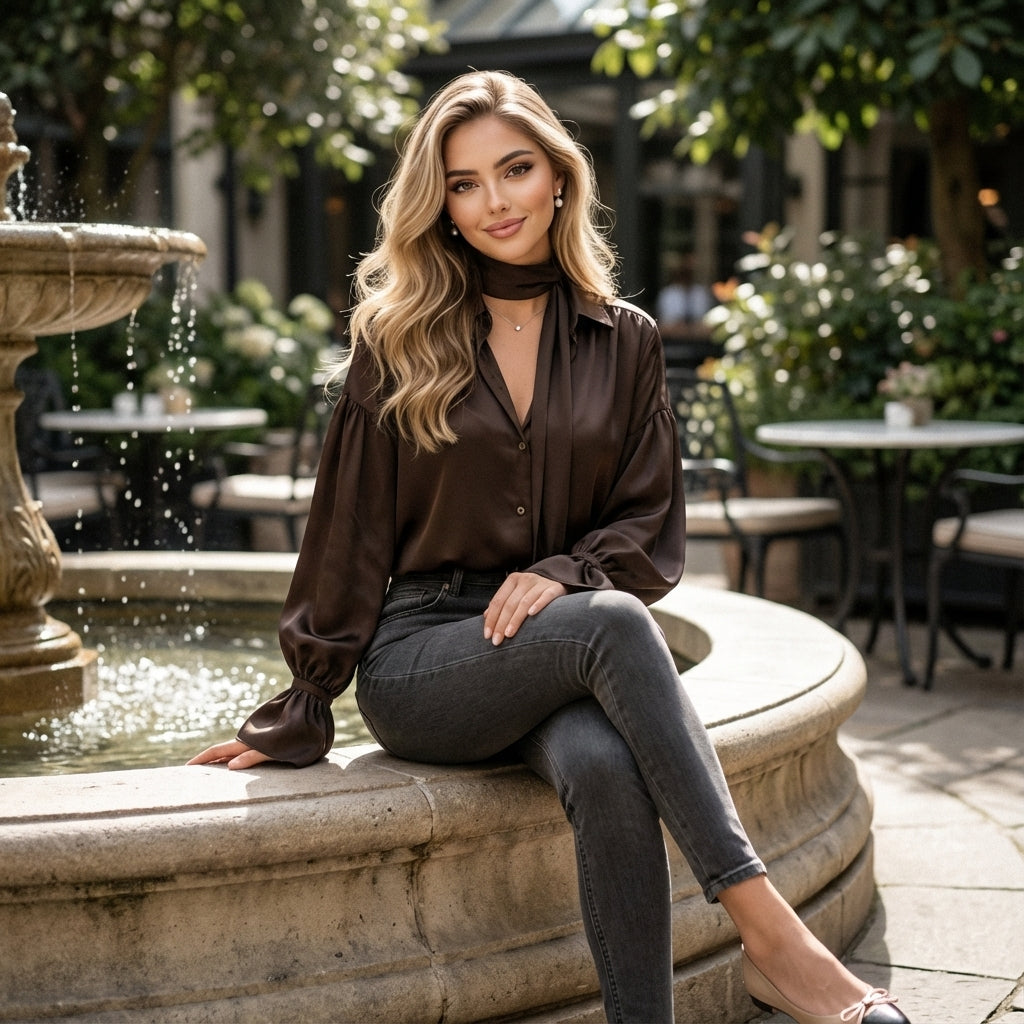 Scalynne Scarf-Detail Satin Blouse