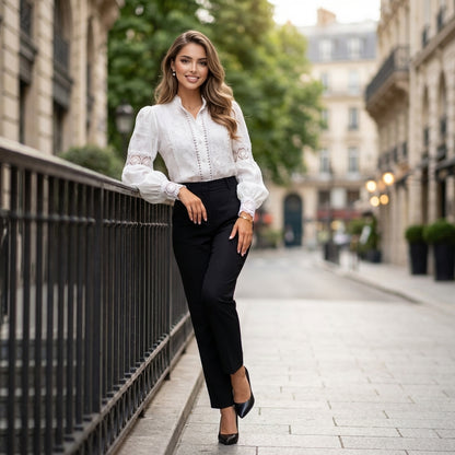 Florvessa Puff-Sleeve Lace Blouse