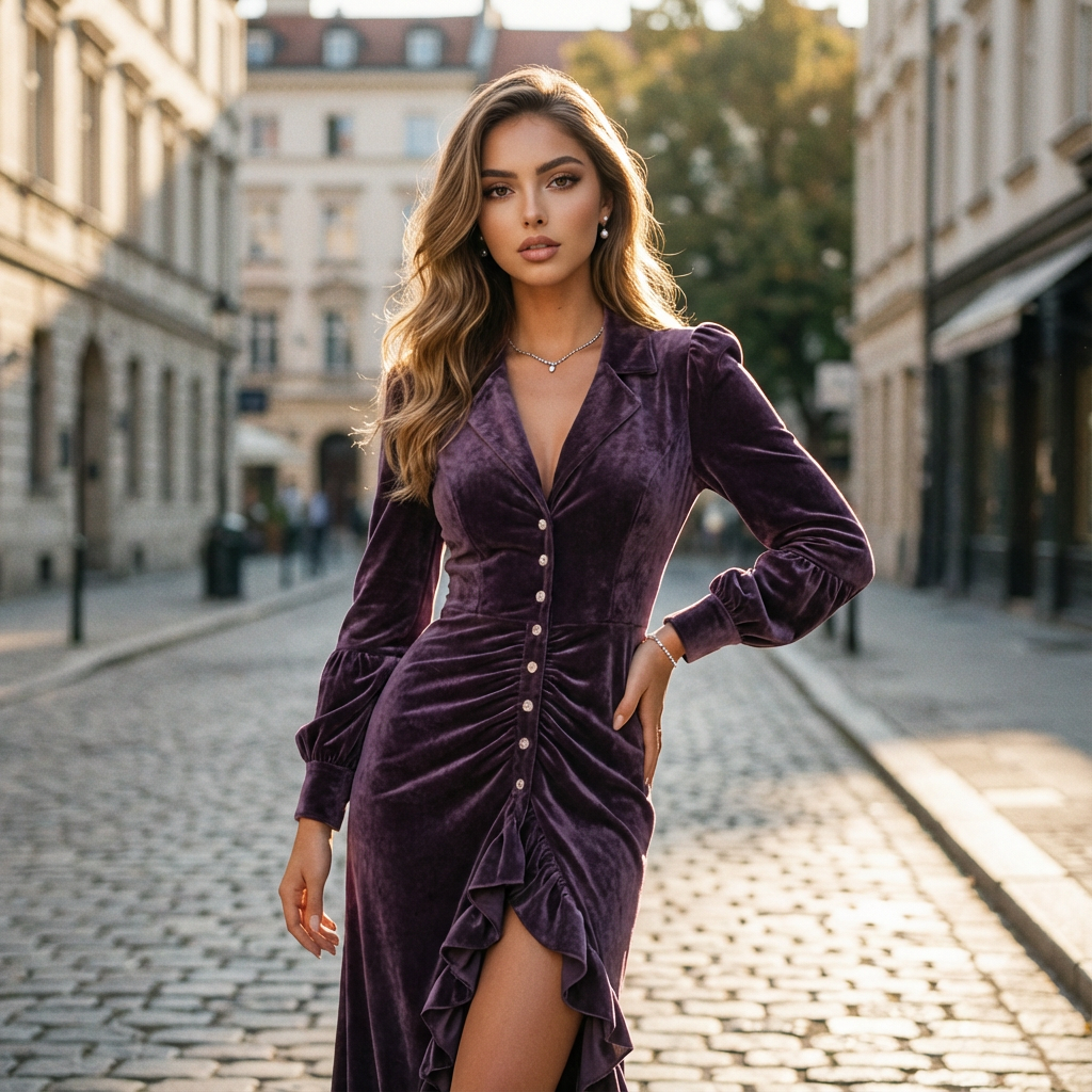 Eloryn Parisian V-Neck Midi Dress