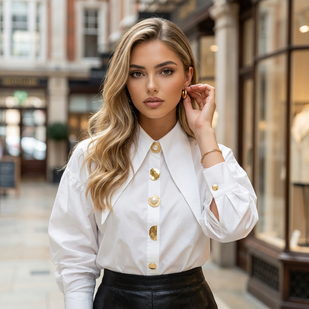 Pearlyn Sharp-Collar White Blouse