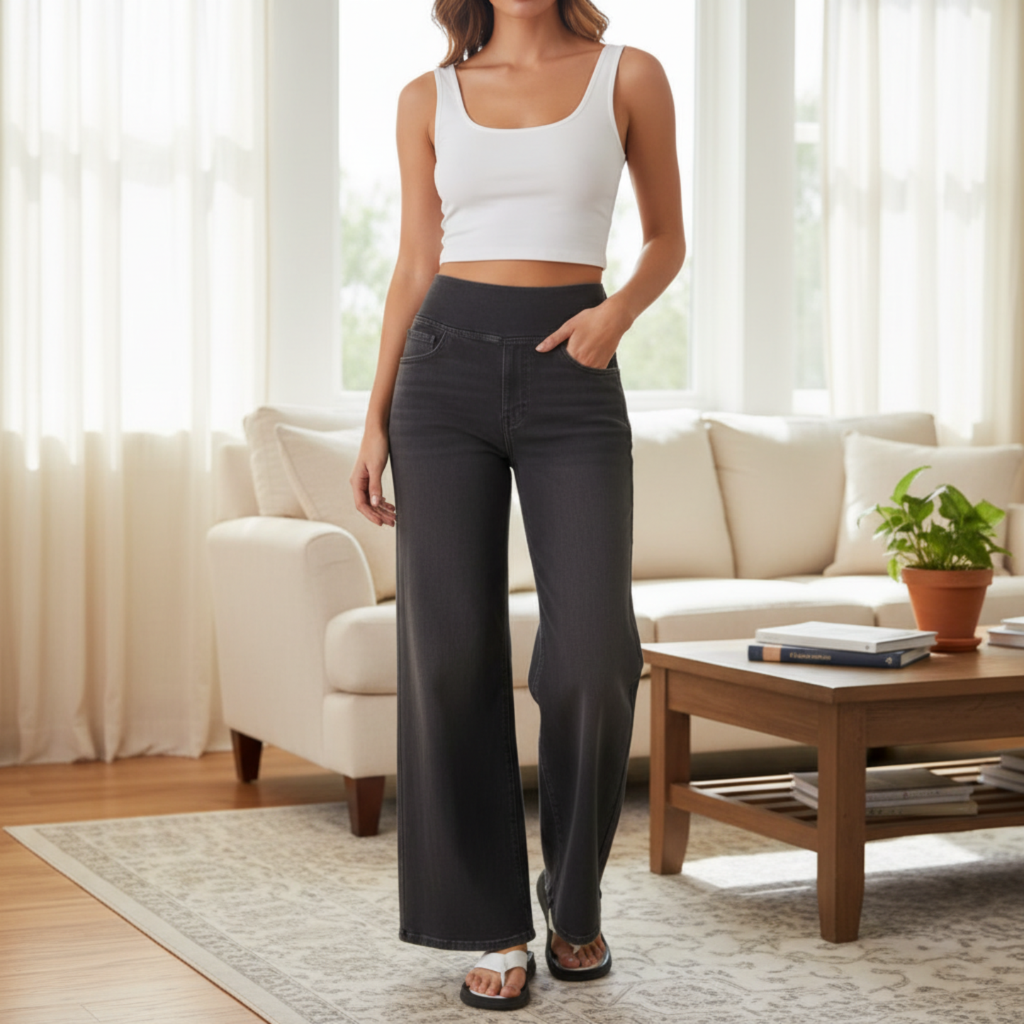 High-Waist Straight-Leg Jeans