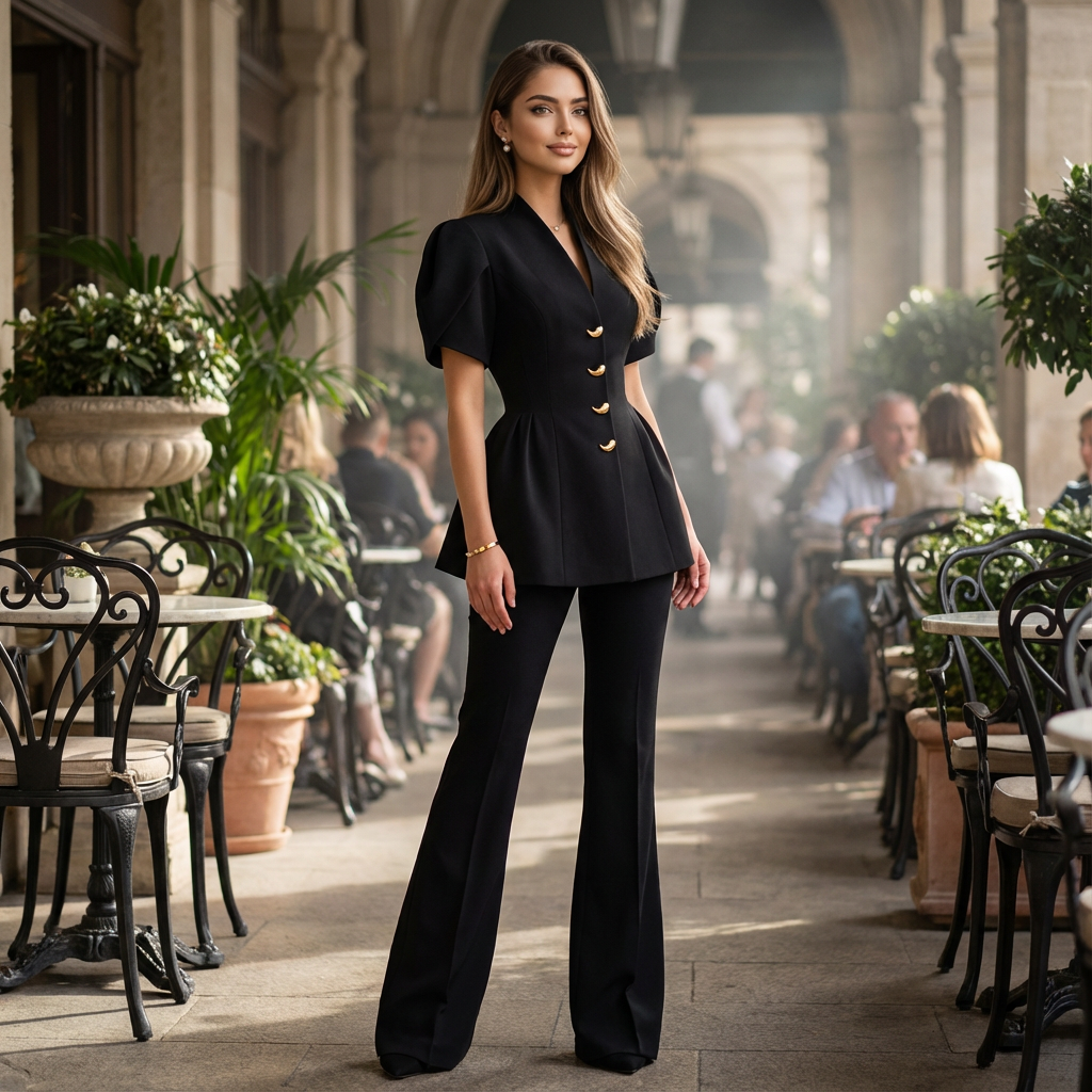 Elvessa Puff-Sleeve Button Co-Ord