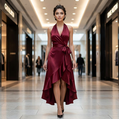 Elvoria Sleeveless Satin Holiday Dress