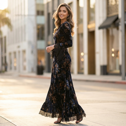 Veloryn Retro Floral Evening Dress