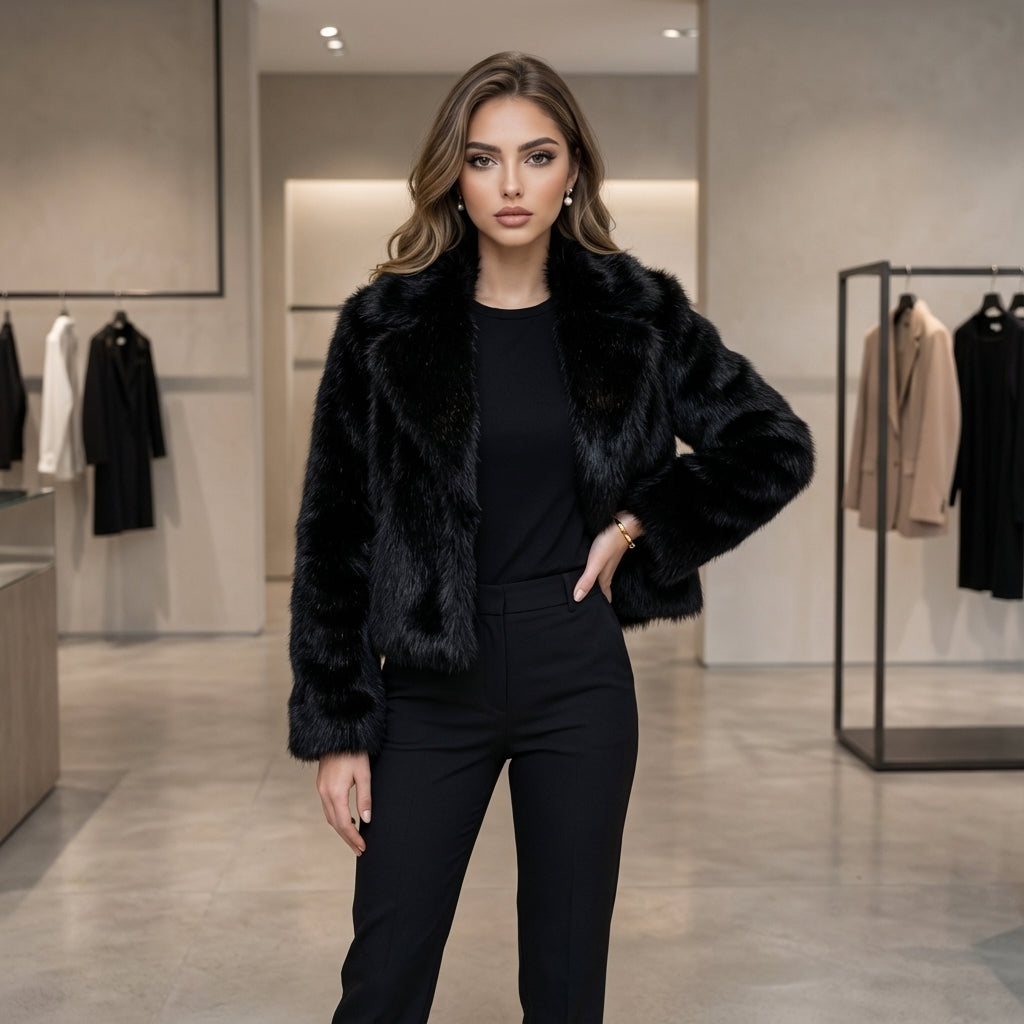 Vintage Faux Fur Winter Lapel Jacket