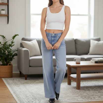 Trendy Wide-Leg Denim Trousers