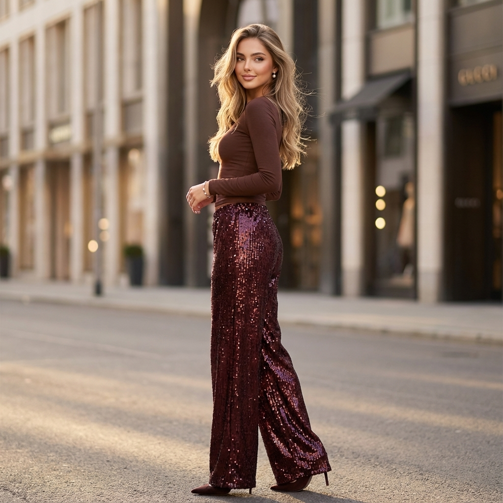 Glitter Wide-Leg Trousers