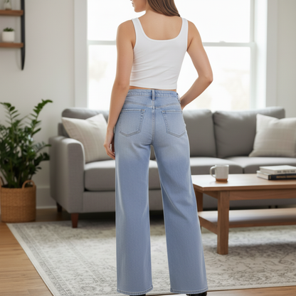 Trendy Wide-Leg Denim Trousers
