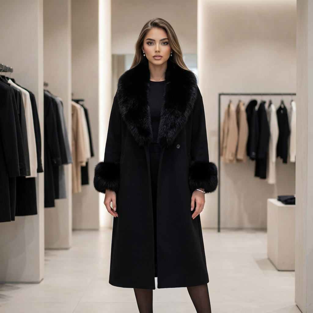 Falyra Fur-Collar Wool Overcoat