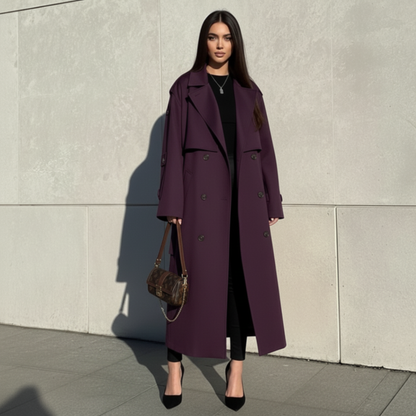 Oversized Double-Breasted Long Trench Coat