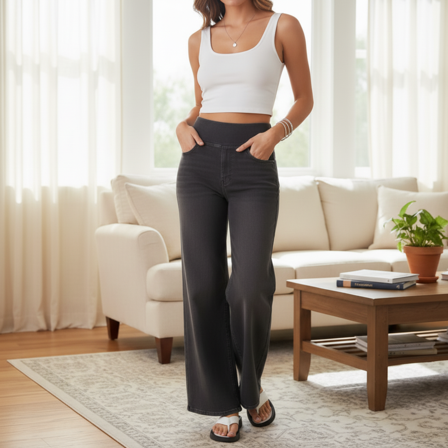 High-Waist Straight-Leg Jeans