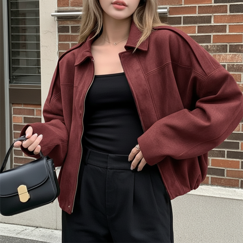 Lapel Suede Bomber Outwear