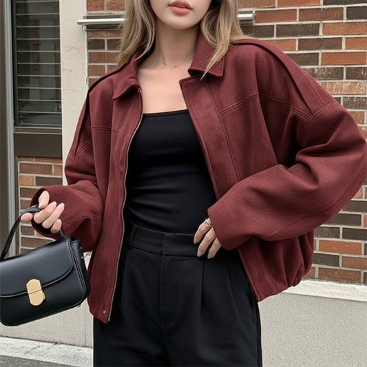 Lapel Suede Bomber Outwear