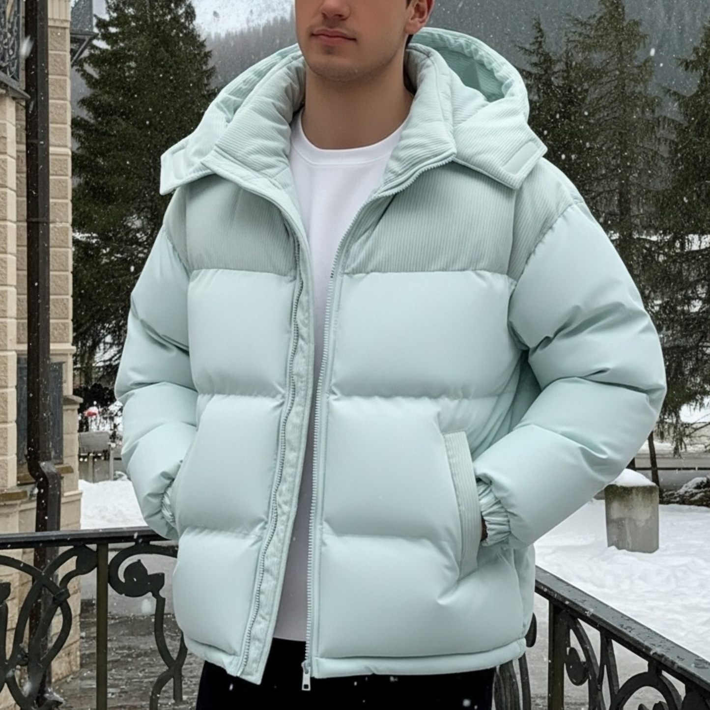 Men’s Contrast Patchwork Winter Puffer Jacket