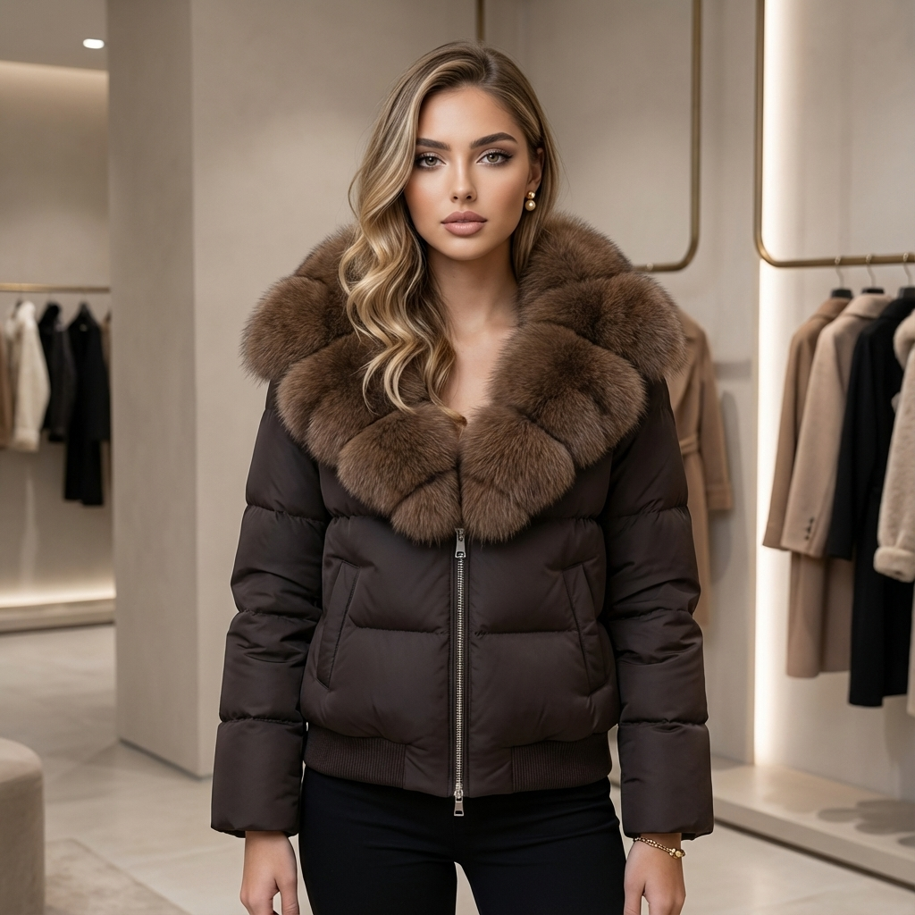 Furielle Fox-Collar Down Puffer