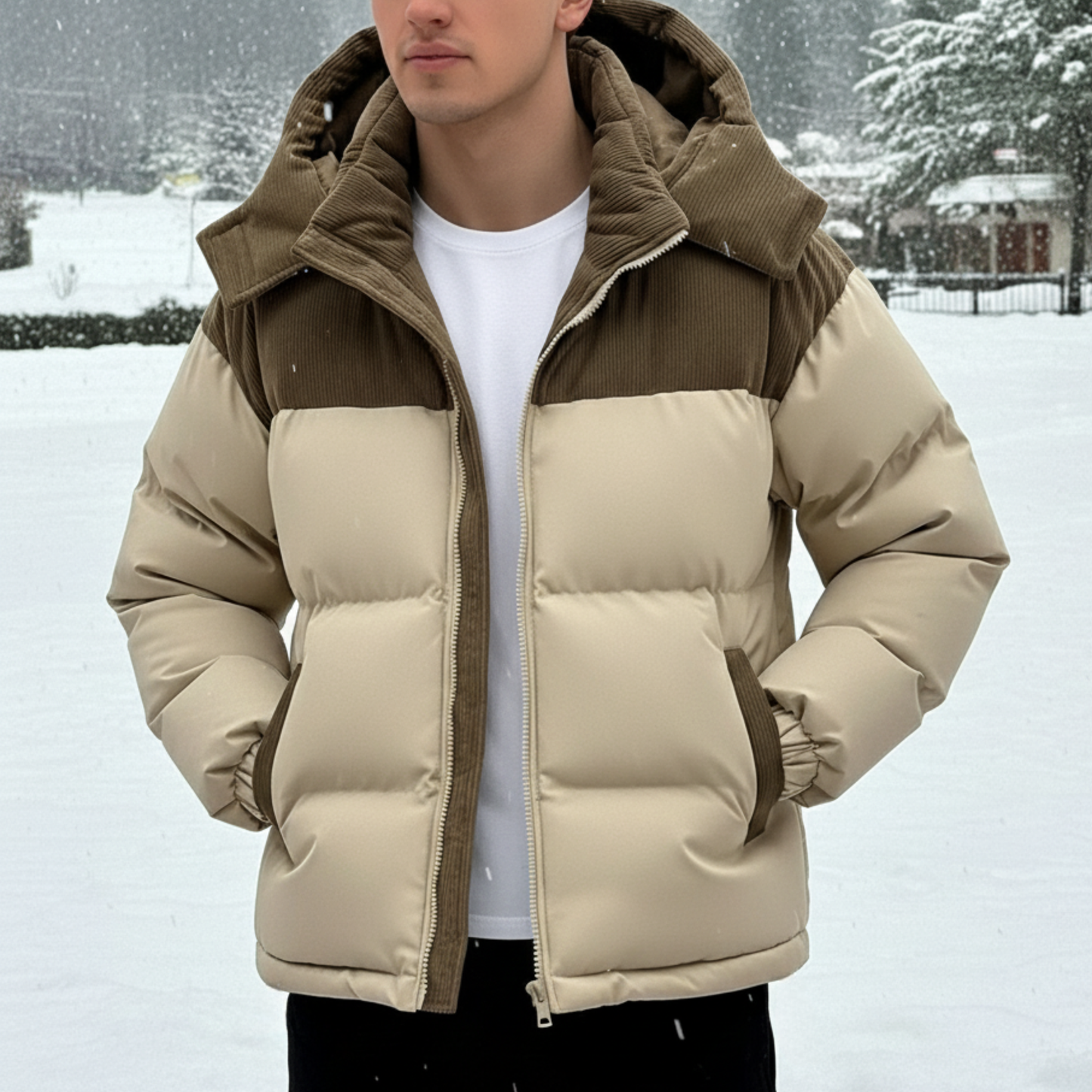 Men’s Contrast Patchwork Winter Puffer Jacket