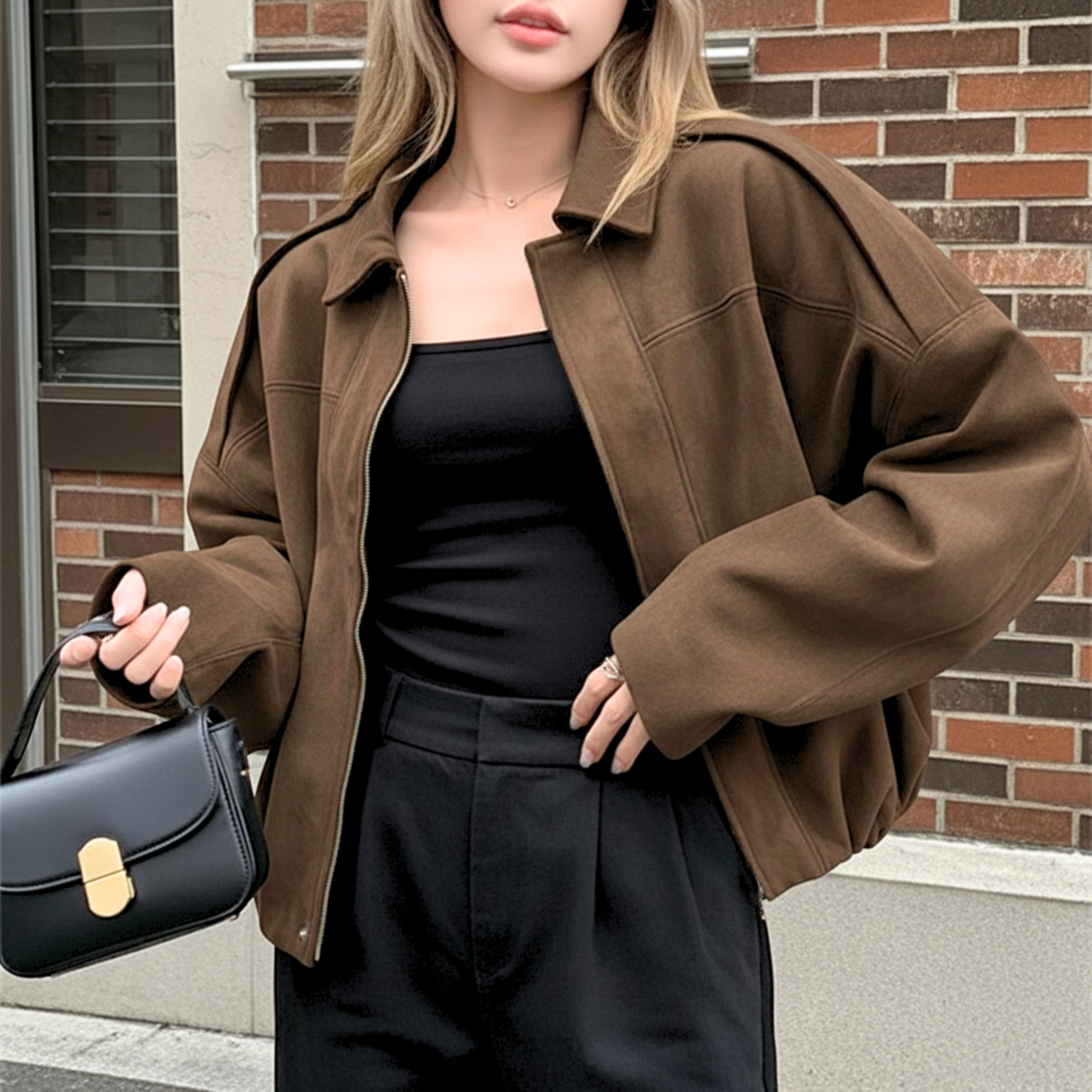 Lapel Suede Bomber Outwear