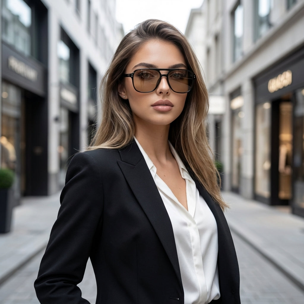 Bravyn Double-Bridge Square Sunglasses