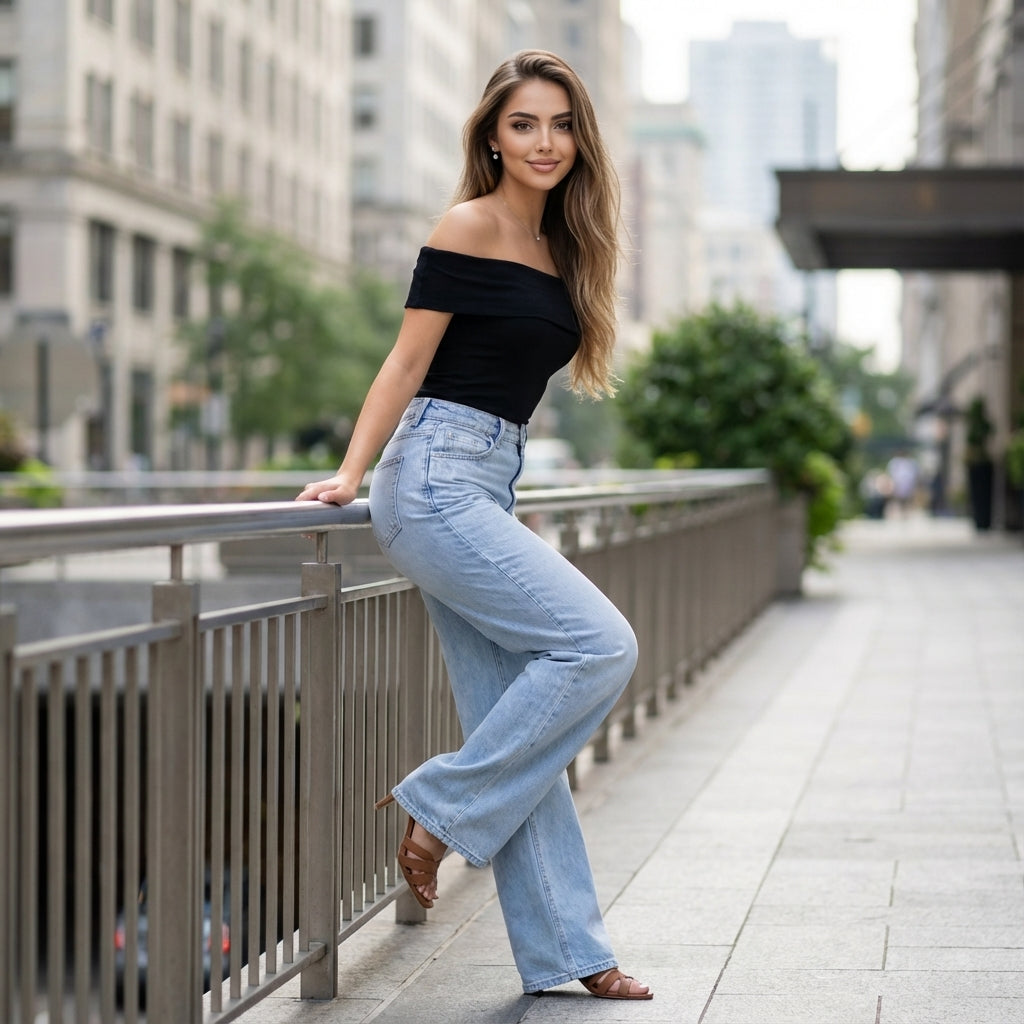 Trendy Wide-Leg Denim Trousers