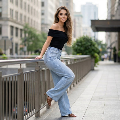 Trendy Wide-Leg Denim Trousers