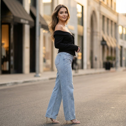 Trendy Wide-Leg Denim Trousers